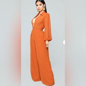 FASHION NOVA Like Me Better Cognac  Women’s Jumpsuit Size:Large ..NWT